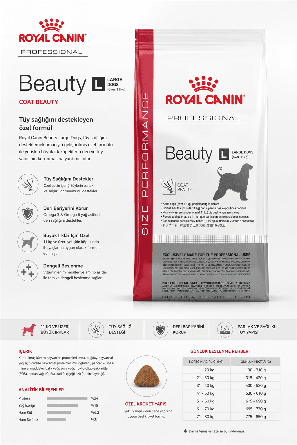 Royal Canin Professional Beauty Large Dogs 15 Kg Show Köpekleri İçin Profesyonel Tüy ve Deri Bakım Maması görsel 2