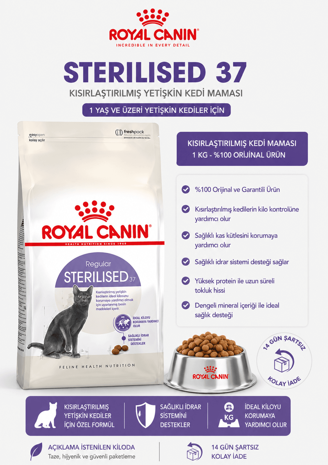 Royal Canin Sterilised Kısırlaştırılmış Açık Kedi Maması 1 Kg