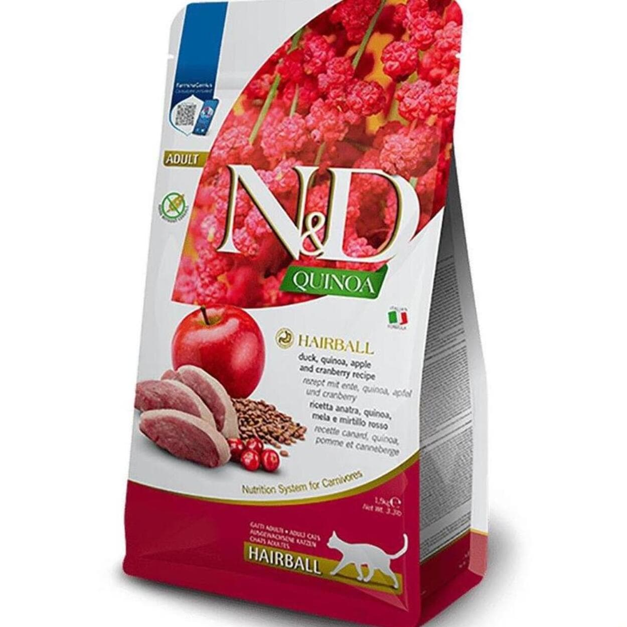 ND Quinoa Hairball Ördek Etli Kinoa ve Elmalı Yetişkin Kedi Maması 1,5 Kg