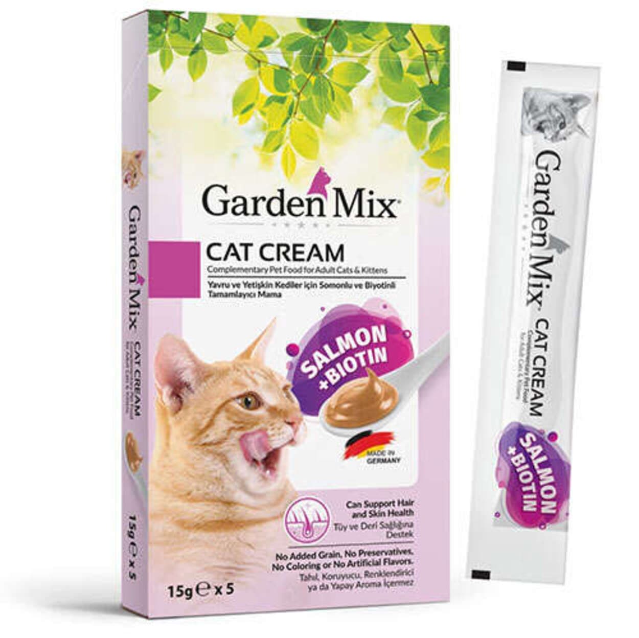 Garden Mix Somon Biotin Ek Besin ve Kedi Ödül Kreması (5 x 15 Gr)