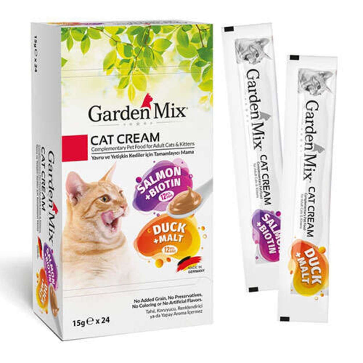 Garden Mix Somon Biotin ve Ördek Malt Ek Besin Kedi Ödül Kreması (24 x 15 Gr)