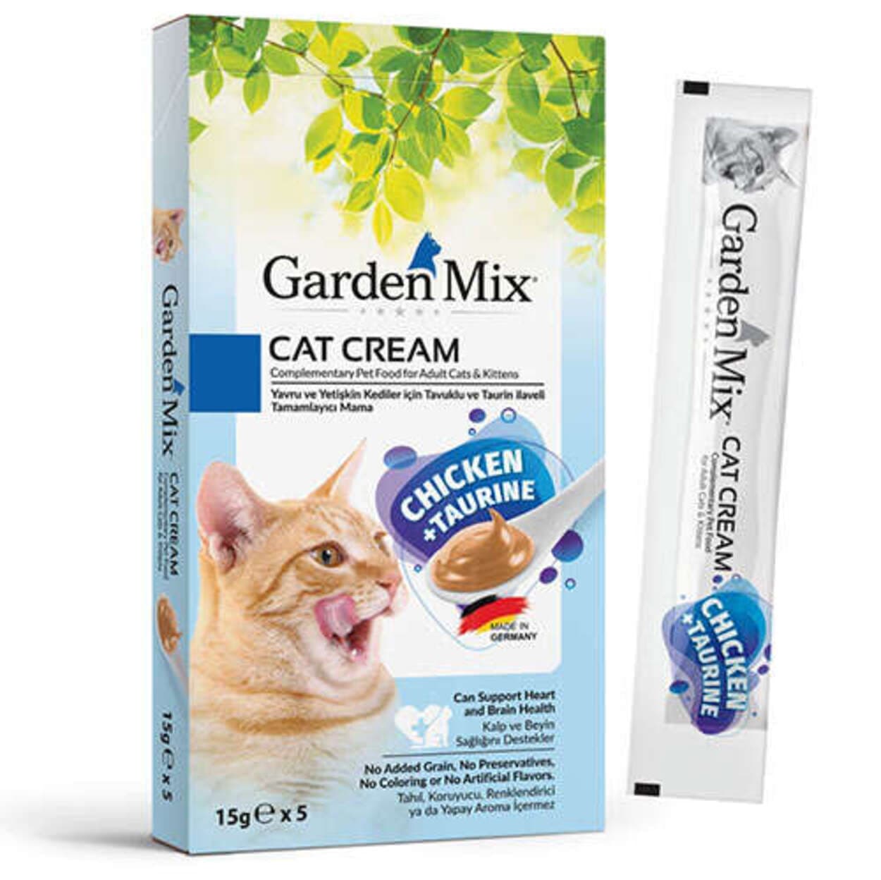Garden Mix Tavuk Taurin Ek Besin ve Kedi Ödül Kreması (5 x 15 Gr)