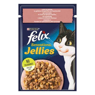 Pouch Sensation Jellies Somonlu ve Karidesli Yetişkin Kedi Konservesi 12 Adet 85 Gr