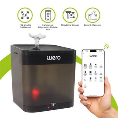 Akıllı Kedi Köpek Su Şelalesi Su Pınarı Su Sebili Otomatik Su Temizleme WiFi Uv 2,2 Lt Siyah