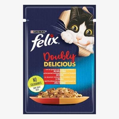 Pouch Çifte Lezzet Sığır Etli ve Tavuklu Yetişkin Kedi Konservesi 12 Adet 85 Gr