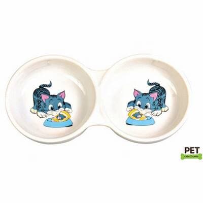 İkili Porselen Kedi Mama Su Kabı 2x0,15 Lt