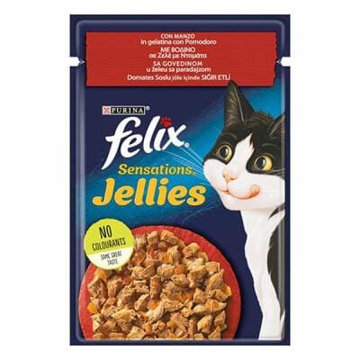 Pouch Sensation Jellies Sığır Etli ve Domatesli Yetişkin Kedi Konservesi 85 Gr