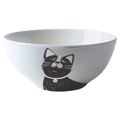 Seramik Kedi Mama ve Su Kabı Siyah Beyaz 550 Ml